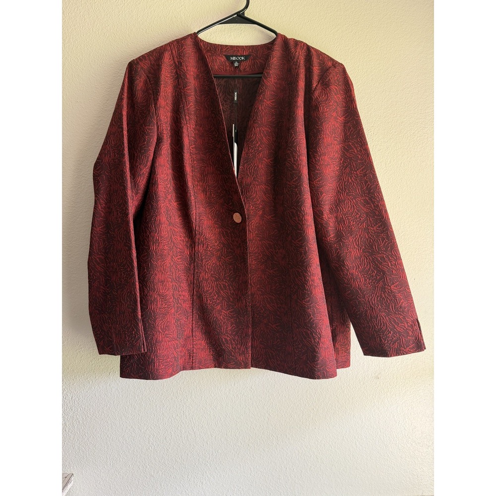 NWT Misook Wispy Pattern Woven Jacket red black size XL blazer